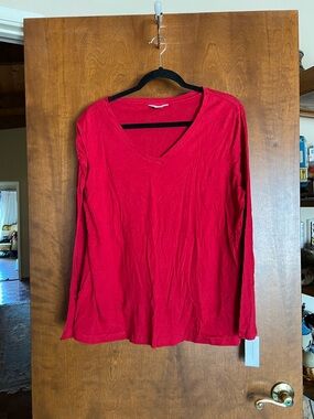 Charter Club Red V-Neck Long Sleeve Top
